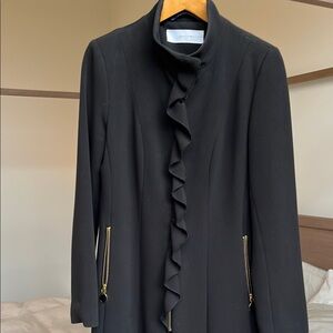 Tahari Black Scalloped Coat with Blue Lining Size 6